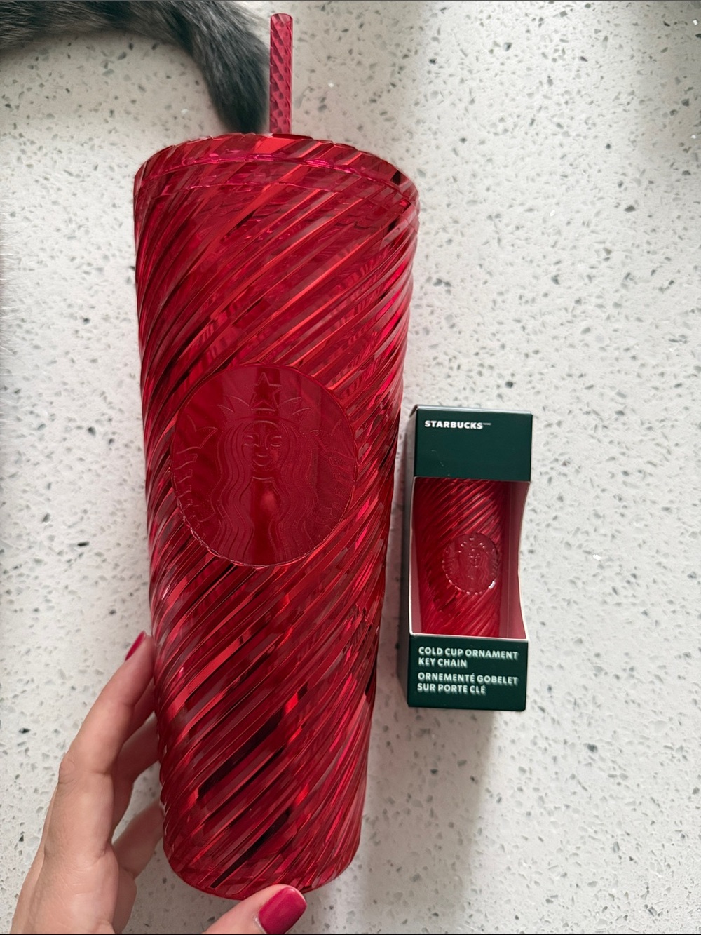 Starbucks Translucent Red Swirl Tumbler with Straw And Matching Keychain